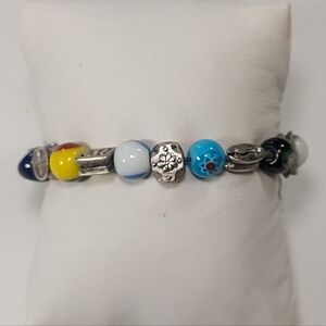 NWT TOGO Handpainted Ceramic & Silver Tone Beaded Stretch Bracelet